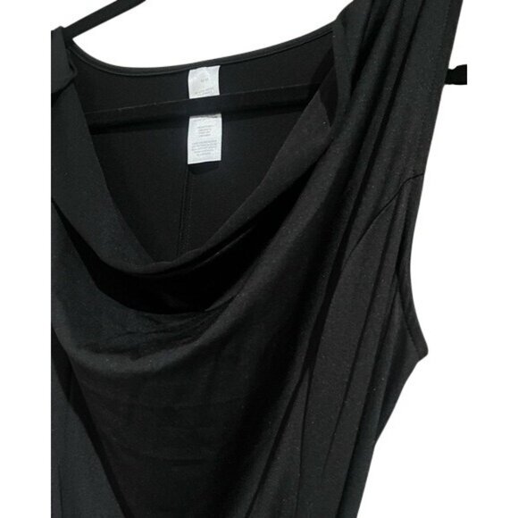 Elegant Sophisticated Sleeveless Black Cowl Neck Midi Dress With Tie Belt Size M - Picture 9 of 13